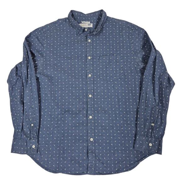 Old Navy Mens Sz XL Classic Shirt Coupe Standard Muted Navy Blue Calico Print - Picture 1 of 6